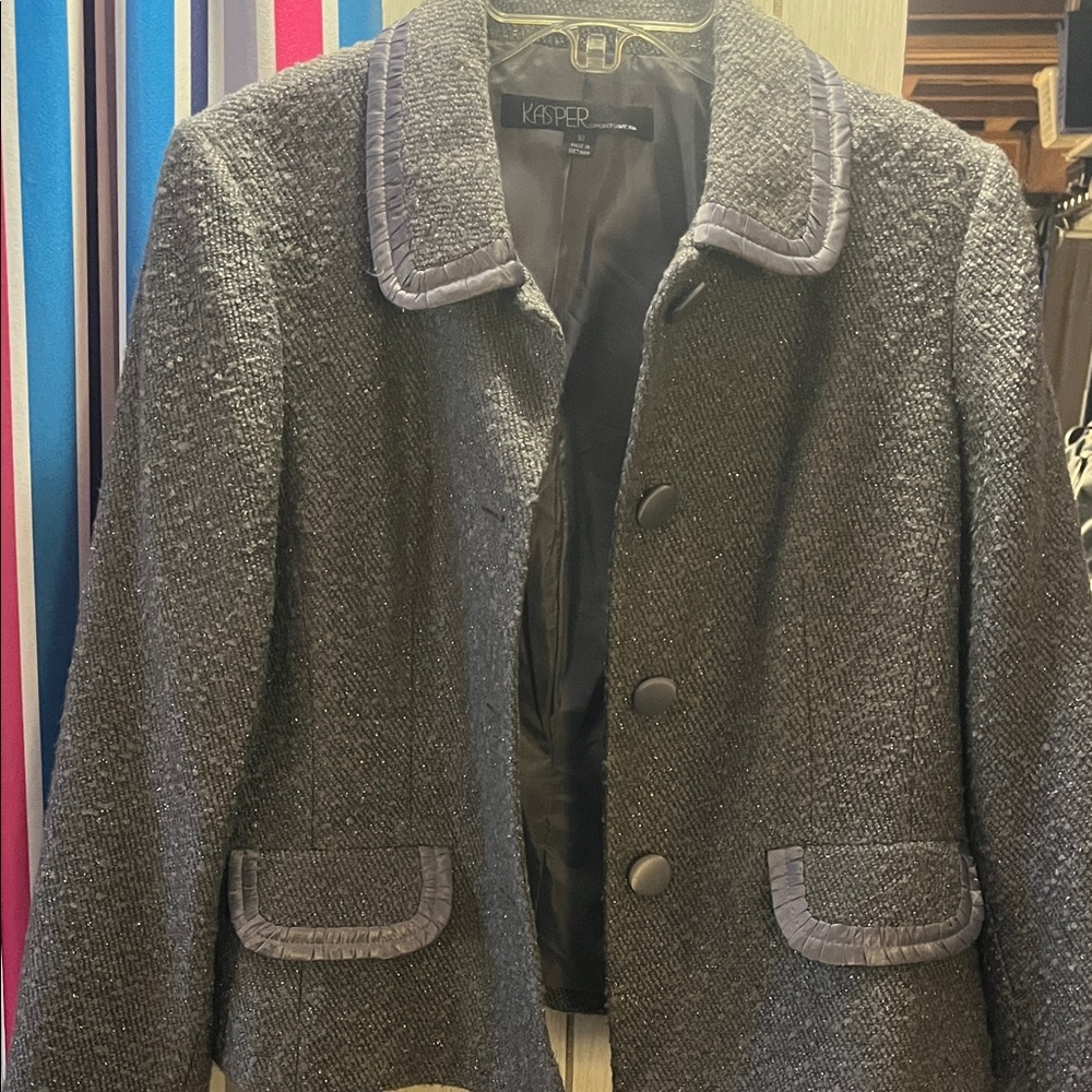 Kasper Gray Blazer with Purple Trim